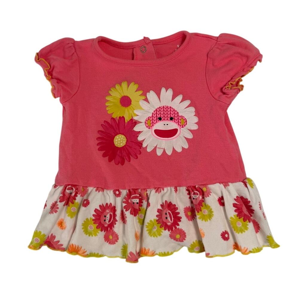 Y2K Baby Starters Baby Girl Dress with Monkey Motif Size 9 Months